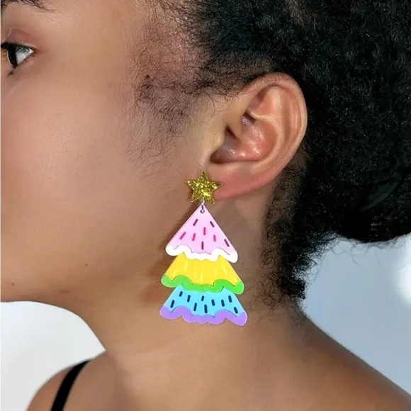 Colorful Christmas Tree Earrings - Picture 2 of 4